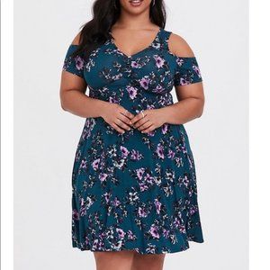 Torrid Teal Floral Cold Shoulder Dress Size 3